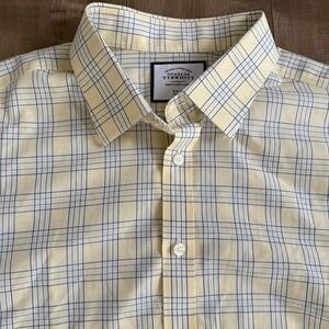 Charles Tyrwhitt Button Up Shirt Slim Fit Non Iron French Cuff 17.5 36 Butter Ye